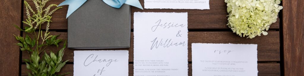 A wedding invitation on a table