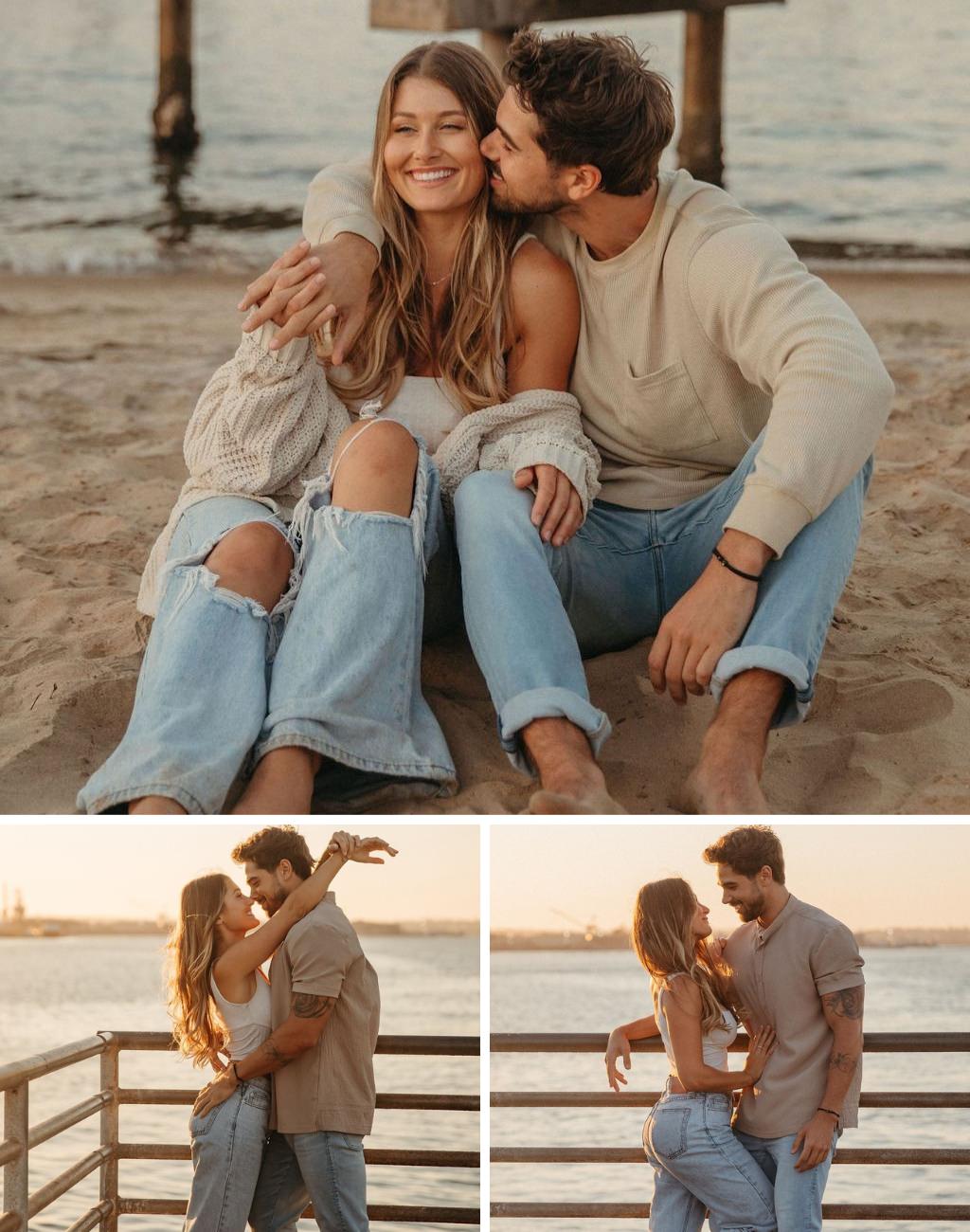 A cute and casual engagement session with the couple wearing ripped jeans. This is for the blog post called engagement photos in jeans