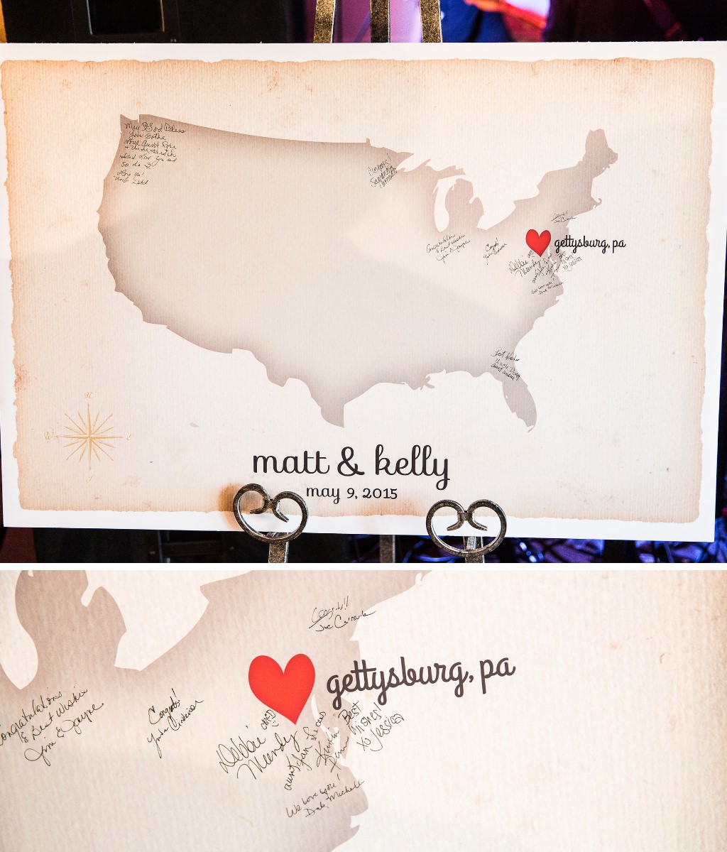 This couple set up a map of the United states and had wedding guests the area from where they  are from