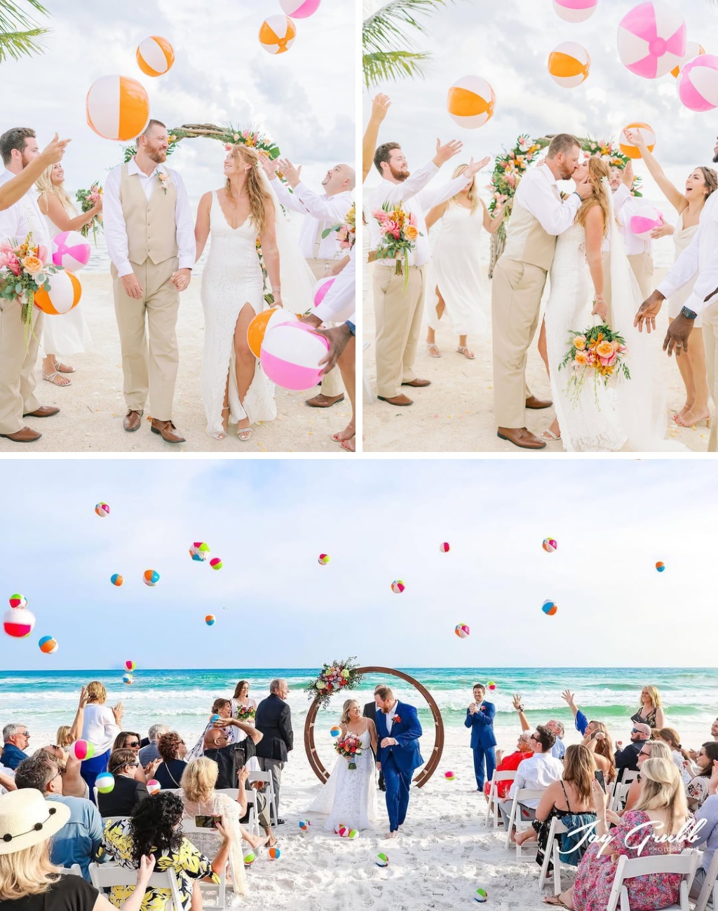 Beach balls being used for fun wedding ceremony exit ideas